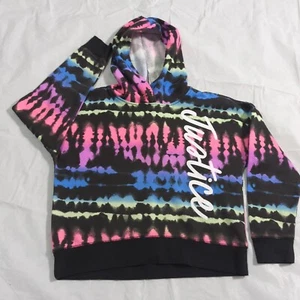 Justice Girls Black & Neon Pink Tie Dye Pullover Hoodie Sweatshirt Sz Small 7/8 - Picture 1 of 5