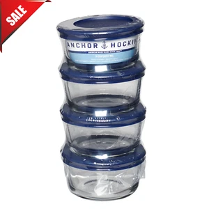 Glass Food Storage Container w Lids Produce Saver Food 1 Cup Round Set of 4 - Picture 1 of 7