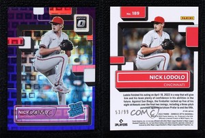 2022 Panini Donruss Optic Rated Purple Pandora Prizm /99 Nick Lodolo Rookie RC