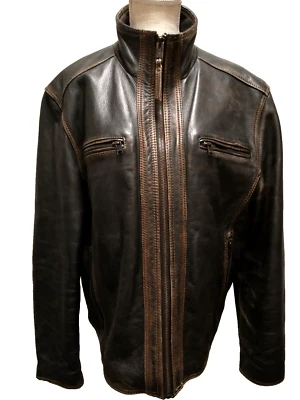 Mark NY Andrew Mark Authentic Men's Dark Brown Distressed Leather Moto Jacket L - Image 1 of 4