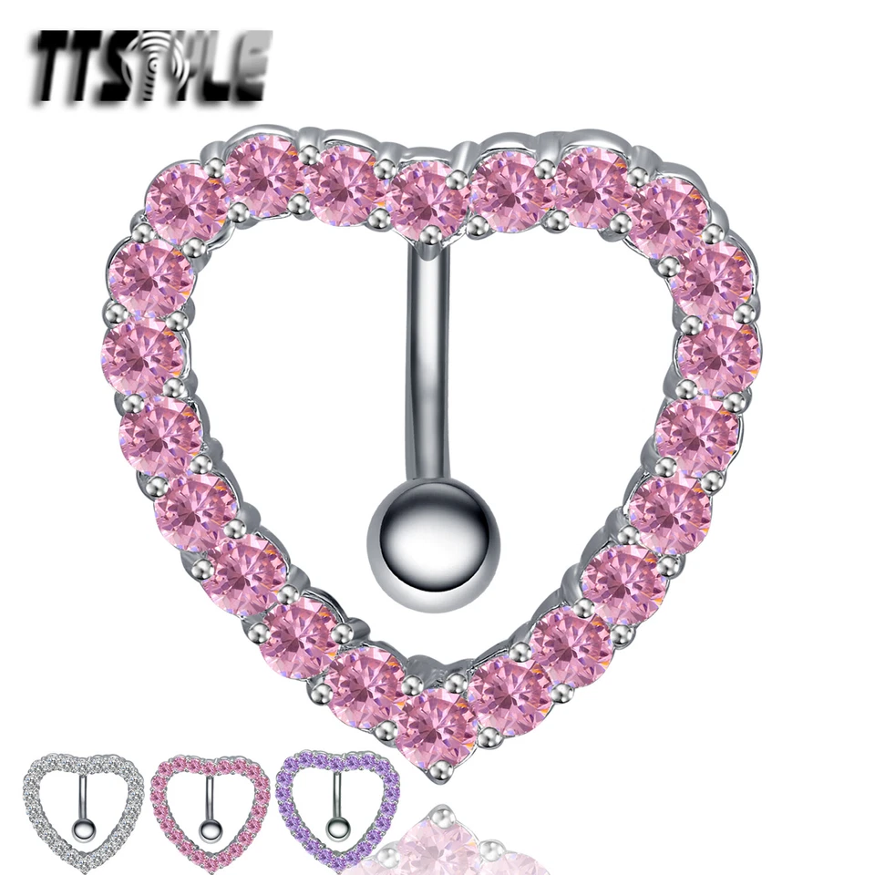 Sparkling TTStyle Reverse CZ Heart Belly Button Ring 3 Colors  - Image 1 of 1