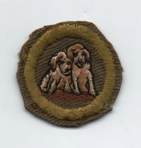 Dog Care Merit Badge, Type C Tan Narrow Crimped (1936-46), Used - Picture 1 of 1