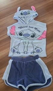Disney Stitch little girl xs 4/5 hooded tee and matching shorts set outfit - Picture 1 of 3