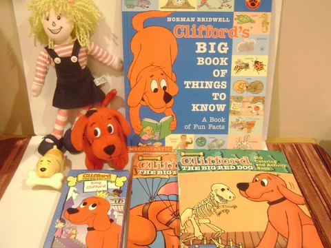 Lot Clifford the Big Red Dog  Emily Elizabeth Plush Doll 12"  T-Bone Books & VHS Cover