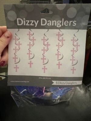 Pink Cross 5ct. Dizzy Danglers 24" Hanging Decorations Party Supply New!!!! - Image 1 of 2