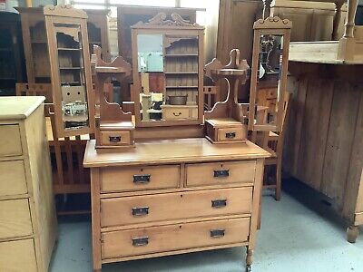 Lovely Antique Pine Dressing Table With Fold Out Mirrors Vanity Table • 395£