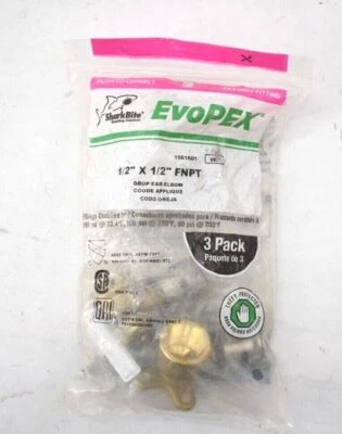 SharkBite EvoPEX Drop Ear Elbow 1/2" x 1/2" FNPT RT 3Pk Push To Connect K334Z3 - Image 1 of 4