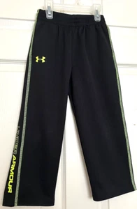 UNDER ARMOUR KIDS - Boys Everyday Track Pants BLACK/NEON GREEN Spell-Out - Sz 4 - Picture 1 of 24