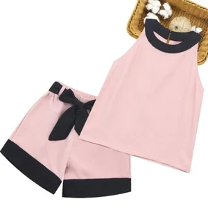 Summer Girls Clothes Set Vest + Short Outfits For Girls Casual Style Clothing - Picture 1 of 13