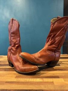 TONY LAMA STYLE 6150 COGNAC WESTERN COWBOY DANCE RANCH BOOTS 11 D VINTAGE USA - Picture 1 of 8