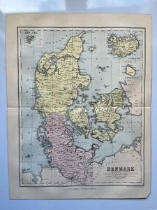 Antique map of Denmark Schleswig-Holstein Iceland Bornholm 1876 - Picture 1 of 6