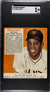 1952 Red Man Tobacco Willie Mays HOF #NL-15 SGC 1 w/ Tab – Early Career - Picture 1 of 2