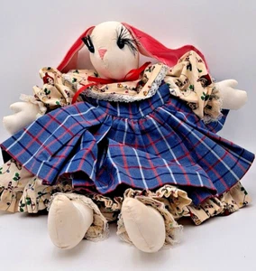 Muslin Bunny Rabbit Girl Hand Sewn Christmas Print 4pc Outfit VTG 80’s OOAK READ - Picture 1 of 20