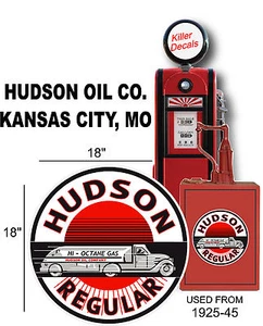 (HUDSON-1) 18" 1925-45 HUDSON SEMIRREMOLQUE CISTERNA GASOLINA CALCOMANÍA DE ACEITE LATA/BOMBA DE GASOLINA - Imagen 1 de 1