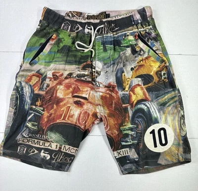 AKOO Brand Racing Graphic Shorts L Formula 1 Car Print Streetwear Drawstring - Image 1 of 4