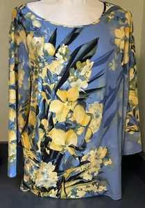 Bob Mackie Wearable Art Long Sleeve Blue Floral Tunic Top Size 2X NWT - Picture 1 of 6