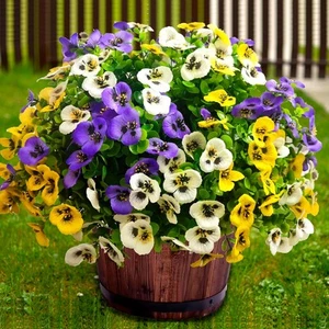 Artificial Flowers for Outdoors Fake Plants, 12pcs 12, Purplewhiteyellow - Picture 1 of 7