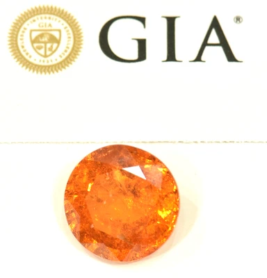 Granate espesartina natural certificado GIA 12,20 quilates. Espesartita redonda facetada Foto 1 de 4