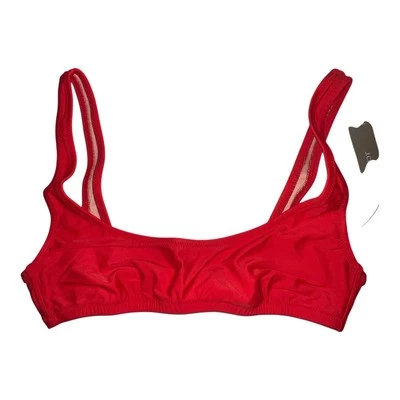 J Crew 女式 Heritage 大圆领比基尼上衣小号红色后钩弹力 — 第 1/4 张图片