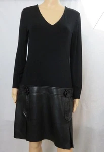 Bailey 44 Black Dress Drop Waist Faux Leather Skirt Long Sleeve Raw Hem Size M - Picture 1 of 7