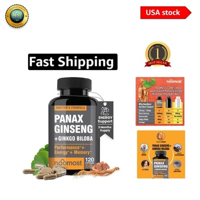 Ginseng Rojo Coreano + Ginkgo Biloba - 1000mg Ginseng, 120 Cápsulas para Todos Foto 1 de 4
