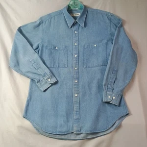 Vintage Y2K John Henry Blue Denim Shirt Mens 16 32/33 Button Down 90s Blokecore - Picture 1 of 11