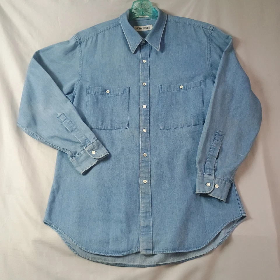 Vintage Y2K John Henry Blue Denim Shirt Mens 16 32/33 Button Down 90s Blokecore - Image 1 of 4