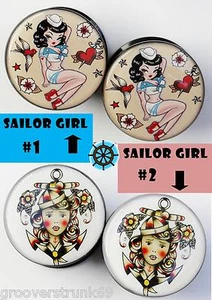 Tattoo Vintage Sailor Girl Ear Flesh Tunnels Expanders Rockabilly Pinup Unisex - Picture 1 of 5