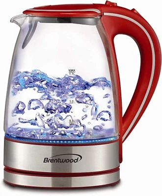 Tetera de vidrio templado Brentwood Appliances KT-1900R, 1,7 litros - roja Foto 1 de 2