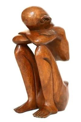 Estátua abstrata esculpida à mão de madeira 12" "homem em repouso" escultura decoração estatueta - Imagem 1 de 4