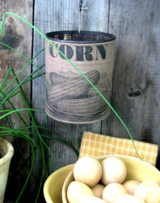 Antique Hanging Farm Tin Homespun Corn Sleeve - Image 1 of 4