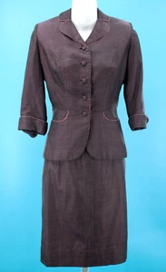 VTG Women's 50s 2 Pc Eggplant & Tiny Pink Polka Dot Dress Suit XXS/XS 1950s Set - Picture 1 of 19