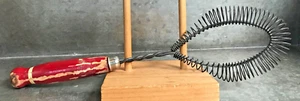 Vintage Primitive Kitchen Utensil Spring Wire Wisk Mixer Wood & Red Handle Exc - Picture 1 of 8