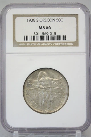 1938-S Oregon Commemorative Half Dollar 50C NGC MS66 #9015 Cover