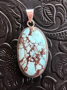 Artisan Southwest Seafoam Turquoise Chocolate Matrix Pendant Shadow Bezel 1.5" - Picture 1 of 3