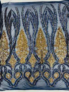 My Palm Leaf Damask Sequins - 4 Way Stretch Palm Leaf Design Fabric by Yard - Picture 1 of 28