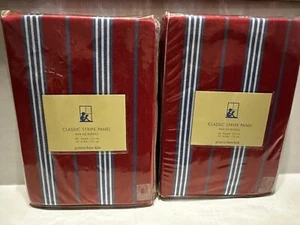 Rideaux deux panneaux de draperie enfant poterie grange 44 x 84" rayures rouge bleu - Photo 1/3