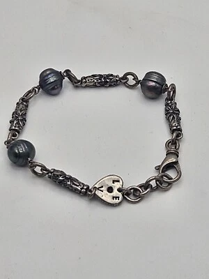 Alana Leigh Sterling Silver Pearl Love Floral Link Beaded Bracelet   - Image 1 of 4