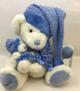 Teddy Bear Plush White Christmas Blue Hat & Scarf Peace Love Joy 2001 Tags - Picture 1 of 11