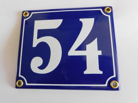 Old French Blue Enamel Porcelain Metal House Door Number Street Sign / Plate 54 Cover