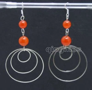 OFERTA Moda Rojo 8-10mm Jade Natural y 3 Piezas Metal Anillo 3.5"" Pendiente-oreja619 - Imagen 1 de 5