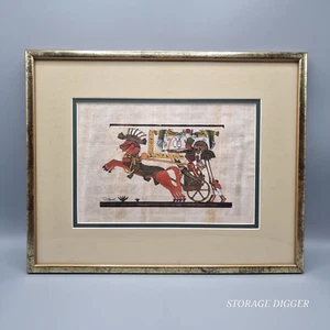 VTG Egyptian Art Painting Pharaon King Tut, Papyrus Paper, Framed 14.5" x 11.5" - Picture 1 of 13