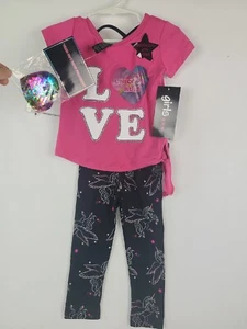 NEW Girl's 2 Pc Set Pink Unicorn T-Shirt/Black Leggings Sz 2T NWT MSRP $46 - Picture 1 of 7