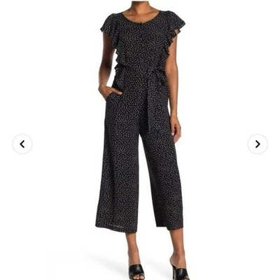 Mono MAX STUDIO Negro Blanco Lunares Manga Volantes Pierna Ancha Recortado Foto 1 de 4