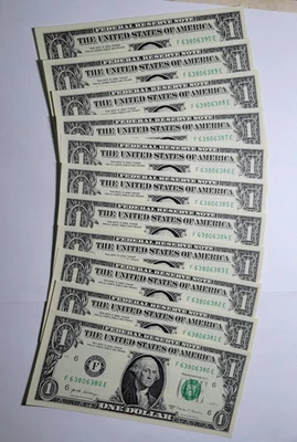 2017 Atlanta Fed Res $1 RADAR Bank Note Serial #63806380 + 10 Consec ~ GEM UNC ~ - Image 1 of 4