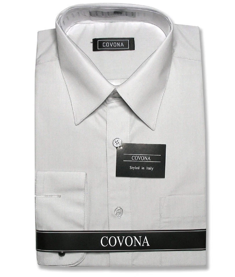 Camisa de vestir para hombre color gris plateado liso con puños convertibles talla 15 34/35 Foto 1 de 4