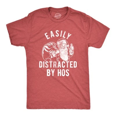 Mens Easily Distracted By Hos T Shirt Funny Christmas Party Novelty Santa - Image 1 of 4