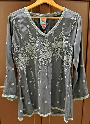  Blusa Johnny Was Indigo Cuello en V Bordada Manga Larga Talla S Foto 1 de 2