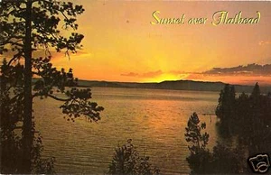 Postal Montana Flathead Lake Kalispell atardecer pesca 1969 - Imagen 1 de 1