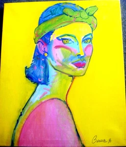 ROY BESSER 1990 Signed OIL on CANVAS PAINTING Lady with Turban PORTRAIT 20"x24" - Picture 1 of 5